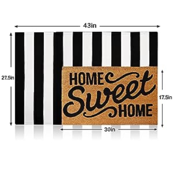 MUBIN Cotton Black & White Striped Rug 27.5"x 43" Outdoor Reversible Hand Woven - Picture 2 of 7